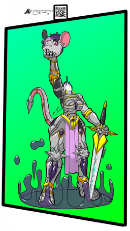 anthro armor detachable detachable_head female fur knight melee_weapon qr_code simple_background sword warrior weapon xdiegosilvax european_mythology greek_mythology irish_mythology mythology dullahan mammal mouse murid murine rodent absurd_res digital_media_(artwork) hi_res