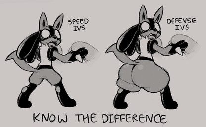 ambiguous_gender anthro big_butt butt butt_size_difference fangs hand_holding looking_back open_mouth paws pokemorph solo spikes spikes_(anatomy) tail teeth text thick_thighs tongue zlut385 nintendo pokemon generation_4_pokemon lucario pokemon_(species) digital_drawing_(artwork) digital_media_(artwork) english_text greyscale monochrome
