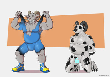 anthro bovid_horn caprine_horn clothing drone dronification facial_hair footwear fur goo_transformation grey_body grey_fur hands_behind_back horn hypnosis kneeling latex lock_bulge lock_symbol male mind_control musclegut muscular muscular_anthro muscular_male null_bulge overweight overweight_anthro overweight_male ram_horn ringed_eyes shoes simple_background solo spots standing struggling submissive submissive_male tail tongue tongue_out transformation white_body wrestler wrestling_singlet alebehemut bovid canid canine canis caprine dalmatian domestic_dog goat mammal hi_res