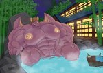 anthro bamboo bath bathhouse big_muscles big_pecs hot_spring huge_muscles huge_pecs hyper hyper_muscles hyper_pecs male muscular nipples nude pecs solo steam water nohaburr gats_(stabstag) bat mammal hi_res