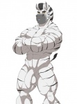 abs anthro balls biceps flaccid genitals male muscular muscular_anthro muscular_male navel nude orange_eyes pecs penis simple_background solo stripes white_balls white_penis kartos thorne_(bullwhip) equid equine mammal zebra 2016