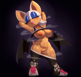 abs anthro areola bat_wings bedroom_eyes big_breasts big_ears biped blotchy_areola blue_eyeshadow blush blush_lines bodily_fluids bottomwear bottomwear_down breasts clothed clothing eyelashes eyeshadow female footwear front_view fur genitals lips long_eyelashes makeup membrane_(anatomy) membranous_wings musk narrowed_eyes nipple_dip pants pants_down partially_clothed pink_lips pubic_mound raised_clothing raised_topwear seductive shoes short_tail solo standing sweat sweaty_breasts tail tan_body tan_skin thick_thighs topwear vulva white_body white_fur wide_hips wings axel_hell sega sonic_riders sonic_the_hedgehog_(series) rouge_the_bat bat mammal absurd_res hi_res