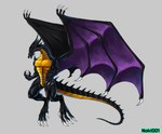 ambiguous_gender anthro big_claws big_feet black_body claws feet grey_background horn long_neck long_tail mid_air muscular open_mouth purple_wings simple_background solo spikes tail wings noki001 final_fantasy final_fantasy_vii mythology square_enix bahamut dragon mythological_creature mythological_scalie scalie absurd_res hi_res