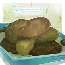 comic_panel excessive_feces feces hyper hyper_feces litter_box litter_box_usage male pooping pooping_in_toilet sitting solo text mirok nintendo pokemon cinderace generation_8_pokemon pokemon_(species) 1:1 absurd_res english_text hi_res