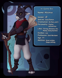 3_claws 3_toes anthro biped black_body black_claws black_clothing black_ears black_fur black_horn black_tail blue_eyes claws clothed clothed_anthro clothed_male clothing digitigrade fangs feet finger_claws fingerless_gloves footwear front_view fur gloves handwear head_horn horn leaf looking_at_viewer male male_anthro multicolored_body multicolored_fur multicolored_tail red_clothing small_tail smile smiling_at_viewer snout solo staff standing tail teeth text toe_claws toeless_footwear toes two_tone_tail white_body white_fur white_inner_ear white_tail wood yellow_sclera meraence delve_into_pawssion alicorus_(meraence) bovid caprine demon goat mammal 2022 digital_media_(artwork) english_text model_sheet