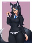 black_bottomwear black_clothing black_hair black_pants black_shirt black_topwear blue_eyes blue_necktie bottomwear breasts clothed clothed_female clothed_humanoid clothing eyewear female fluffy fluffy_tail fox_ears glasses hair long_hair looking_at_viewer medium_breasts necktie pants shirt solo tail topwear wearing_glasses weepingcat sapphire_kuroko animal_humanoid canid canid_humanoid canine canine_humanoid fox_humanoid humanoid mammal mammal_humanoid 2023 3:4 absurd_res hi_res