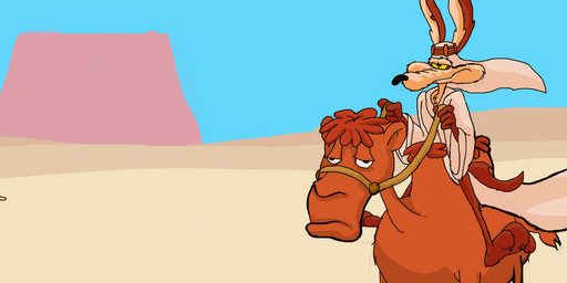 3_toes 4_fingers abstract_background ambiguous_gender anthro arabian arabian_clothing arm_tuft belly biped black_eyes black_nose blue_sky bottomless bottomless_anthro bottomless_male brown_body brown_fur brown_toe_claws calf_tuft canyon claws clothed clothing curling_tail desert elbow_tuft eyebrows fatty_humps feet feral fingers fur glance half-closed_eyes headdress humanoid_hands humanoid_heel knee_tuft larger_ambiguous larger_feral leg_tuft looking_at_viewer male multicolored_body multicolored_fur narrowed_eyes parody paws plantigrade riding robe sand shoulder_tuft size_difference skinny sky smaller_anthro smaller_male smile smiling_at_viewer soles solo tail tan_belly tan_body tan_eyebrows tan_fur text title toe_claws toes toony tuft two_tone_body two_tone_fur white_clothing white_headdress white_robe white_sclera white_text yellow_sclera stevethedragon lawrence_of_arabia looney_tunes warner_brothers wile_e._coyote camel camelid canid canine canis coyote mammal 2010 artist_name character_name colored dated digital_drawing_(artwork) digital_media_(artwork) english_text hi_res long_image shaded sketch wide_image widescreen