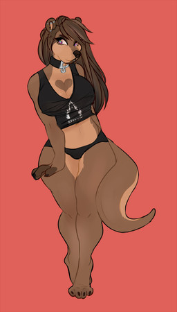anthro big_breasts biped black_claws black_clothing black_collar black_crop_top black_nose black_panties black_shirt black_tank_top black_topwear black_underwear breasts brown_body brown_fur brown_hair claws clothed clothing collar countershade_face countershade_legs countershade_tail countershade_thighs countershade_torso countershading crop_top cropped_tank_top ear_piercing facial_piercing female female_anthro finger_claws fingerless_(marking) front_view fur hair heart_(marking) industrial_piercing labret_piercing lip_piercing long_hair markings panties pantsless piercing red_background shirt simple_background solo standing straight_hair tail tan_body tan_countershading tan_fur tank_top thick_thighs toe_claws topwear underwear wide_hips doink_(artist) sierra_(geometric) mammal mustelid otter 2018