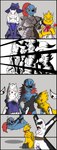 anthro bdsm big_breasts blue_body blush bondage bound breasts clothed clothing eye_patch eyewear fantasy female fur gag glasses hair horn mature_female nipples non-mammal_breasts nude red_hair simple_background smile teeth white_body white_fur yellow_body reimon-master-ii undertale undertale_(series) alphys toriel undyne animal_humanoid boss_monster_(undertale) bovid caprine goat humanoid lizard mammal marine reptile scalie absurd_res comic digital_media_(artwork) hi_res
