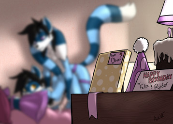 anal anal_penetration anthro ass_up birthday birthday_cake birthday_gift birthday_sex blurred_background blurred_character cake clothing dessert doggystyle dominant dominant_female female female_penetrating female_penetrating_male food from_behind_position hat headgear headwear leapfrog_position male male/female male_penetrated object_in_ass open_present party_hat pegging penetration sex sex_toy sex_toy_in_ass sex_toy_insertion strapon submissive submissive_male toying_partner acev striped_sins felix_(striped_sins) ryder_(striped_sins) mammal procyonid raccoon absurd_res digital_media_(artwork) hi_res incest_(lore)