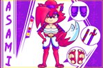 anthro armor barefoot big_breasts breasts clothed clothing ear_piercing ear_ring feet female fingers footwear fur hair hindpaw melee_weapon paws piercing red_body red_eyes red_fur red_hair ring_piercing sandals shoes simple_background smile solo standing sword tail text toes topwear weapon redeye_samurai_(artist) sega sonic_the_hedgehog_(series) asami_the_cat fan_character humanoid 3:2 artist_name character_name digital_media_(artwork) hi_res model_sheet