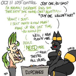 anthro anthrofied belly big_belly big_breasts big_butt big_tail black_body black_eyes blue_eyes bottomwear breasts butt clothed clothing cupcake dialogue duo eating female food fur green_body green_fur huge_butt huge_thighs markings midriff multicolored_body multicolored_fur obese obese_anthro obese_female overweight overweight_anthro overweight_female purple_eyes red_sclera shorts simple_background slim smile stretch_marks tail tan_body tan_fur text thick_thighs topwear weight_gain weight_gain_sequence yellow_body zandyzolo nintendo pokemon vi_(zandyzolo) eeveelution generation_2_pokemon generation_4_pokemon leafeon pokemon_(species) umbreon 1:1 english_text hi_res