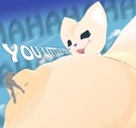 2024 aggretsuko anon anthro big_breasts blush breasts canid canine digital_media_(artwork) duo faceless_character faceless_male female fennec_fox fenneko fox hi_res huge_breasts human macro male male/female mammal mikesmike nipples nude open_mouth sanrio simple_background size_difference smile text true_fox