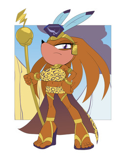 big_breasts breasts crown emerald_(gem) eyelashes female fur gem headgear leopard_print_clothing orange_body orange_fur purple_eyes solo staff hardtones sega sonic_adventures sonic_the_hedgehog_(comics) sonic_the_hedgehog_(series) princess_alucion echidna mammal monotreme 4:5 hi_res