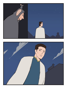 2_panel_comic ambiguous_feral ambiguous_gender blue_clothing blue_topwear border buckteeth clothed clothed_human clothed_male clothing cloud eyebrows feral grey_body grey_clothing male male_human mouth_closed night sky spying star starry_sky teeth topwear white_border bonnymama7 daisy_(bonnymama7) sneach_(bonnymama7) the_king_(bonnymama7) human mammal rodent 2025 comic digital_media_(artwork)