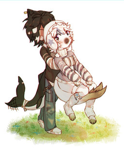 anthro chibi duo female grass_field hug male male/female yukidrimurr aquatic cetacean dolphin mammal oceanic_dolphin orca pinniped seal toothed_whale hi_res sketch