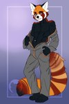 anthro big_tail clothing jumpsuit male muscular narrowed_eyes paws seductive solo suggestive tail undressing tigerinspace charlie_(razumi) ailurid mammal red_panda 2:3 absurd_res hi_res