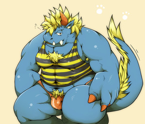 anthro barazoku blue_body bulge clothing kemono male pubes shirt simple_background solo tail topwear underwear suishou0602 mythology dragon mythological_creature mythological_scalie scalie 2015 hi_res