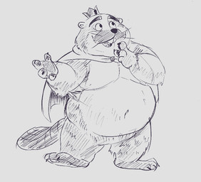 anthro belly cape clothing crown facial_hair headgear king male mustache navel overweight overweight_male royalty simple_background solo standing aspenart disney hoppers_(disney) pixar king_george_(hoppers) beaver mammal rodent 2026