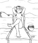 anthro aviator_glasses beach eyewear female glasses nipples seaside howsplendid ratchet_and_clank sony_corporation sony_interactive_entertainment sasha_phyronix cazar_(ratchet_and_clank) felid feline mammal 2018 hi_res monochrome