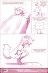 absurd_res adolescent anthro aogami bed canid canine chirmaya comic english_text female fox furniture gown hi_res kemono mammal monochrome pink_and_white sleeping solo sweeping text young young_anthro young_female
