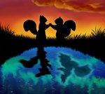 anthro duo female lake male male/female reflection scurid silhouette silhouetted_body sky sunset lied_etal velia_(lied_etal) eastern_grey_squirrel grey_squirrel mammal rodent sciurid tree_squirrel digital_media_(artwork) hi_res