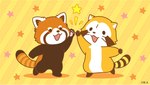 biped black_body black_eyes brown_body countershading dot_eyes duo feral gesture high_five paws yellow_body rascal_the_raccoon rascal_(rascal_the_raccoon) ailurid mammal procyonid raccoon red_panda official_art