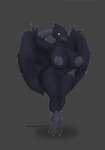 anthro areola avian_feet beak big_areola big_breasts big_butt breasts butt feathers female genitals grey_body grey_feathers nipples non-mammal_breasts non-mammal_nipples pussy simple_background solo text thick_thighs wide_hips wings yukras_abyss avian bird corvid corvus_(genus) crow oscine passerine absurd_res hi_res url