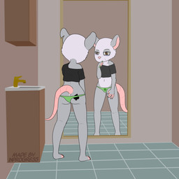 ace_of_spades anthro bathroom bathroom_sink blacked_(kink) brown_eyes brush brushing brushing_teeth butt butt_tattoo claws clothed clothing clover_(plant) clover_leaf crop_top female four_leaf_clover fur grey_body grey_fur leaf loli looking_at_mirror looking_at_object magical_tattoo midriff mirror mirror_reflection multicolored_body multicolored_fur navel notched_ear panties partially_clothed plant queen_of_spades_symbol raceplay reflection shirt skimpy solo spade_tattoo spades_(suit) standing suit_symbol tattoo toothbrush topwear two_tone_body two_tone_fur underwear white_body white_fur young young_anthro young_female inprogress ryna_o'brian american_opossum mammal marsupial 1:1 absurd_res hi_res watermark