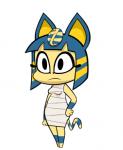 anthro bandage blue_hair breasts eyelashes female frown fur hair hand_on_hip markings medium_breasts simple_background solo standing striped_markings striped_tail stripes tail tail_markings toony uraeus white_background yellow_body yellow_fur hotdiggedydemon animal_crossing nintendo ankha_(animal_crossing) domestic_cat felid feline felis mammal 2016