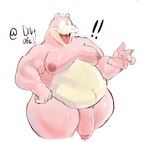 anthro belly big_belly blush flaccid genitals gesture humanoid_genitalia humanoid_penis male moobs nipples nude open_mouth overweight overweight_anthro overweight_male penis pink_body simple_background smile solo text thick_thighs tongue waving waving_hand debudraws nintendo pokemon slowbro_(debudraws) generation_1_pokemon pokemon_(species) slowbro digital_media_(artwork) english_text hi_res