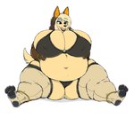 anklet anthro belly big_belly big_breasts biped breasts clothed clothing ear_piercing ears_up eyeshadow feet female huge_breasts jewelry legwear licking licking_lips lingerie looking_at_viewer makeup navel nipple_outline obese obese_anthro obese_female overweight overweight_anthro overweight_female pawpads paws piercing sitting skimpy solo suggestive_look teeth tights tongue herro dripdry canid canine canis jackal mammal 2024 absurd_res hi_res