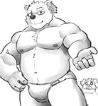 anthro belly biceps duo eyewear glasses hair male musclegut muscular navel nipples pecs ponytail ribbeey lifewonders tokyo_afterschool_summoners cu_sith_(tas) leib_(tas) bear bird_dog canid canine canis domestic_dog golden_retriever hunting_dog mammal polar_bear retriever ursine hi_res line_art