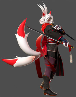 2_tails 5_fingers anthro black_nose boots clothed clothed_anthro clothed_female clothing facial_markings female fingers footwear fur hair head_markings humanoid_hands katana markings melee_weapon multi_tail shoes solo standing sword tail weapon white_body white_fur white_hair petruz petruz_(modeler) noriko_(petruz) canid canine fox mammal 3d_(artwork) blender_(artwork) digital_media_(artwork) hi_res