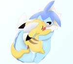 blue_body bodily_fluids cum cum_in_pussy cum_inside duo female female_penetrated feral genital_fluids male male/female male_penetrating male_penetrating_female penetration sex yellow_body casseroleafy nintendo pokemon eeveelution generation_1_pokemon pikachu pokemon_(species) vaporeon