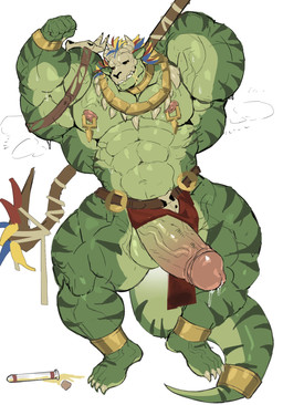 abs anklet anthro aroused balls barazoku biceps big_muscles big_penis bodily_fluids bone bone_mask bottomwear bottomwear_aside butt clothed clothing clothing_aside clothing_lift erection foreskin genital_piercing genitals glans green_body huge_muscles huge_penis humanoid_genitalia humanoid_penis hyper hyper_muscles jewelry loincloth loincloth_aside loincloth_lift looking_at_viewer male mask muscular muscular_anthro muscular_male nipple_piercing nipples nude pecs penis penis_piercing piercing prince_albert_piercing serratus skull skull_mask solo triceps vein veiny_penis shaqiqi2077 terraria witch_doctor_(terraria) lihzahrd lizard reptile scalie hi_res