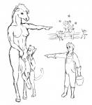 anthro athletic breasts bucket container erection female flexing genitals gesture group hand_gesture hooves humor male penis pointing lemurlemurovich breeding_season domestic_cat equid equine felid feline felis horse human mammal black_and_white monochrome sketch