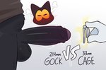 ambiguous_gender angry anthro balls belly black_body black_eyes black_fur blush bodily_fluids bottomless chastity_cage chastity_device clothed clothing duo ears_up erection faceless_anthro faceless_character flat_chastity_cage foreskin fur genital_fluids genitals male metric_unit motion_outline penis precum shaking shirt shivering simple_background sweat text topwear yellow_sclera crushpepper google google_doodle magic_cat_academy momo_(google) domestic_cat felid feline felis mammal hi_res