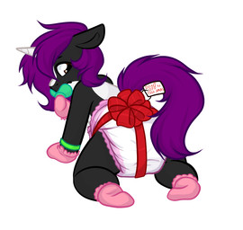 ambiguous_gender anthro clean_diaper clothed clothing crawling diaper fur hair horn looking_at_viewer pacifier solo text wearing_diaper young young_anthro monsterbunny 2017 archived_source digital_drawing_(artwork) digital_media_(artwork) english_text
