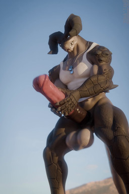 2_horns 5_claws 5_fingers abs animal_genitalia animal_penis anthro aroused athletic athletic_anthro athletic_male balls barazoku bent_legs big_balls big_horn big_muscles big_pecs big_penis big_tail blue_sclera bottomless bottomless_anthro bottomless_male bouncing_balls breath brown_body brown_scales brown_spikes claws clothed clothing cloud desert dog_tag_necklace dog_tags dutch_angle equine_genitalia equine_penis erection facial_scar finger_claws fingers genitals gradient_penis hand_on_own_penis hand_on_penis head_horn holding_penis horn huge_horn huge_penis huge_tail jewelry looking_at_genitalia looking_at_own_penis looking_at_penis looking_at_self looking_down looking_down_at_genitalia looking_down_at_penis looking_pleasured low-angle_view male masturbation mostly_nude mostly_nude_anthro mostly_nude_male multicolored_body multicolored_skin muscular muscular_anthro muscular_arms muscular_male narrowed_eyes necklace outside panting pecs penile penile_masturbation penis pupils scales scar sharp_teeth shirt simple_background slit_pupils solo spikes spikes_(anatomy) standing stroking_penis tail tail_motion tan_body tan_skin tank_top teeth thick_thighs three-quarter_view thrusting tight_clothing tight_tank_top tight_topwear topwear two-handed_masturbation two_tone_body two_tone_skin white_background white_clothing white_shirt white_tank_top white_topwear wide_stance junatah vulgarvictor_(modeler) fallout microsoft daddyclaw_(vulgarvictor) deathclaw reptile scalie 2026 2:3 3d_(artwork) 3d_animation absurd_res animated blender_(artwork) digital_media_(artwork) hi_res loop no_sound short_playtime watermark