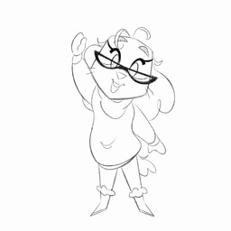 anthro biped boots bottomwear clothing eyelashes eyeliner eyewear female footwear gesture glasses gloves hair handwear long_hair makeup pants shoes solo sweater tail tail_motion tailwag topwear waving itsdanfango julie_(itsdanfango) canid canine canis domestic_dog mammal 1:1 2021 2d_animation animated black_and_white monochrome