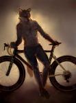 anthro athletic athletic_anthro athletic_male bicycle bottomwear clothed clothing footwear leaning looking_away male shorts simple_background solo topless vehicle racoonwolf canid canine canis mammal wolf