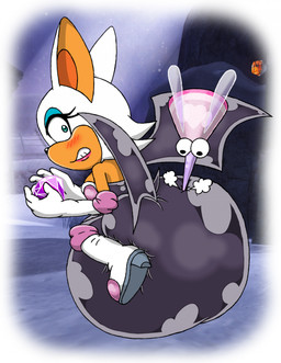 ambiguous_gender anthro armwear bat_ears bat_wings big_diaper big_ears blue_eyelids blush blush_lines chaos_emerald clothing diaper diapersuit duo elbow_gloves embarrassed female gem gloves green_eyes handwear heart_symbol holding_object knee_highs legwear machine membrane_(anatomy) membranous_wings poof_effect wide_eyed wings sp4c3ch1nch1ll4 sega sonic_the_hedgehog_(series) rouge_the_bat badnik bat mammal hi_res