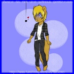 anthro barefoot biped blonde_hair blue_eyes brown_body brown_fur facial_markings feet fur hair head_markings heart_symbol male markings simple_background solo tail totschrei seth_häser arachnid arthropod herpestid mammal mongoose spider 1:1