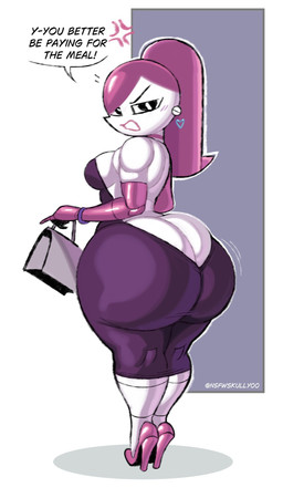 annoyed big_butt biped breasts butt clothed clothing dialogue female footwear high_heels huge_butt looking_at_viewer looking_back machine not_furry purse shoes solo text thick_thighs zetaskully my_life_as_a_teenage_robot nickelodeon jenny_wakeman humanoid robot robot_humanoid english_text hi_res