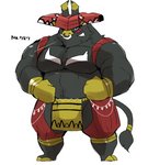 anthro anthrofied barazoku biped black_body bottomwear clothing humanoid_hands kemono loincloth male manly musclegut muscular muscular_male simple_background solo white_background hyaku_(artist) nintendo pokemon bovid bovine cattle generation_7_pokemon legendary_pokemon mammal pokemon_(species) tapu_bulu 2021