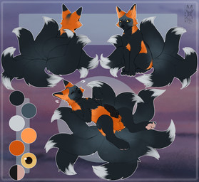 animal_genitalia animal_penis balls black_body black_fur canine_genitalia canine_penis erection feral fur genitals knot knotted_penis male multi_tail orange_body orange_fur penis sheath solo tail white_body white_fur pixelflare canid canine fox mammal digital_drawing_(artwork) digital_media_(artwork) hi_res model_sheet