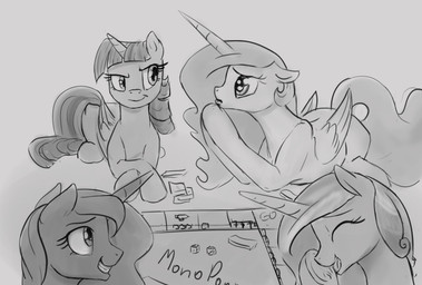 big_eyes board_game card d6 dice eyelashes eyes_closed feathered_wings feathers female feral gaming grey_background group horn laugh looking_aside looking_at_another nude simple_background smile toony wings silfoe friendship_is_magic hasbro monopoly my_little_pony mythology princess_cadance_(mlp) princess_celestia_(mlp) princess_luna_(mlp) twilight_sparkle_(mlp) equid equine mammal mythological_creature mythological_equine unicorn winged_unicorn 2016 greyscale monochrome