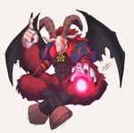 abs anthro energy fur horn male muscular muscular_anthro muscular_male red_body red_eyes red_fur solo wings rina_tigressa bandai_namco digimon bovid caprine demon goat mammal mephistomon hi_res