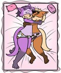 anthro blush clothed clothing cuddling cute_fangs duo fangs female female/female happy panties print_clothing print_panties print_underwear sleeping teeth underwear underwear_only kaokao bre_the_kangaroo_(sonic_oc) lexus_the_doberman_(sonic_oc)